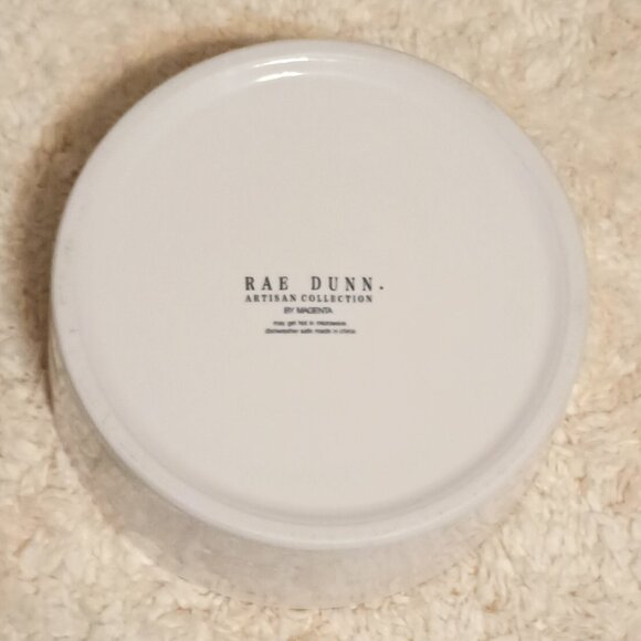 VGUC ~ RAE DUNN Savor White/Baby Blue Ceramic Medium Round Dog Food Water Bowl - Picture 4 of 6